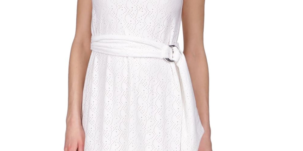 Michael Kors Women's Mock Neck Eyelet Dress White Size X-Large