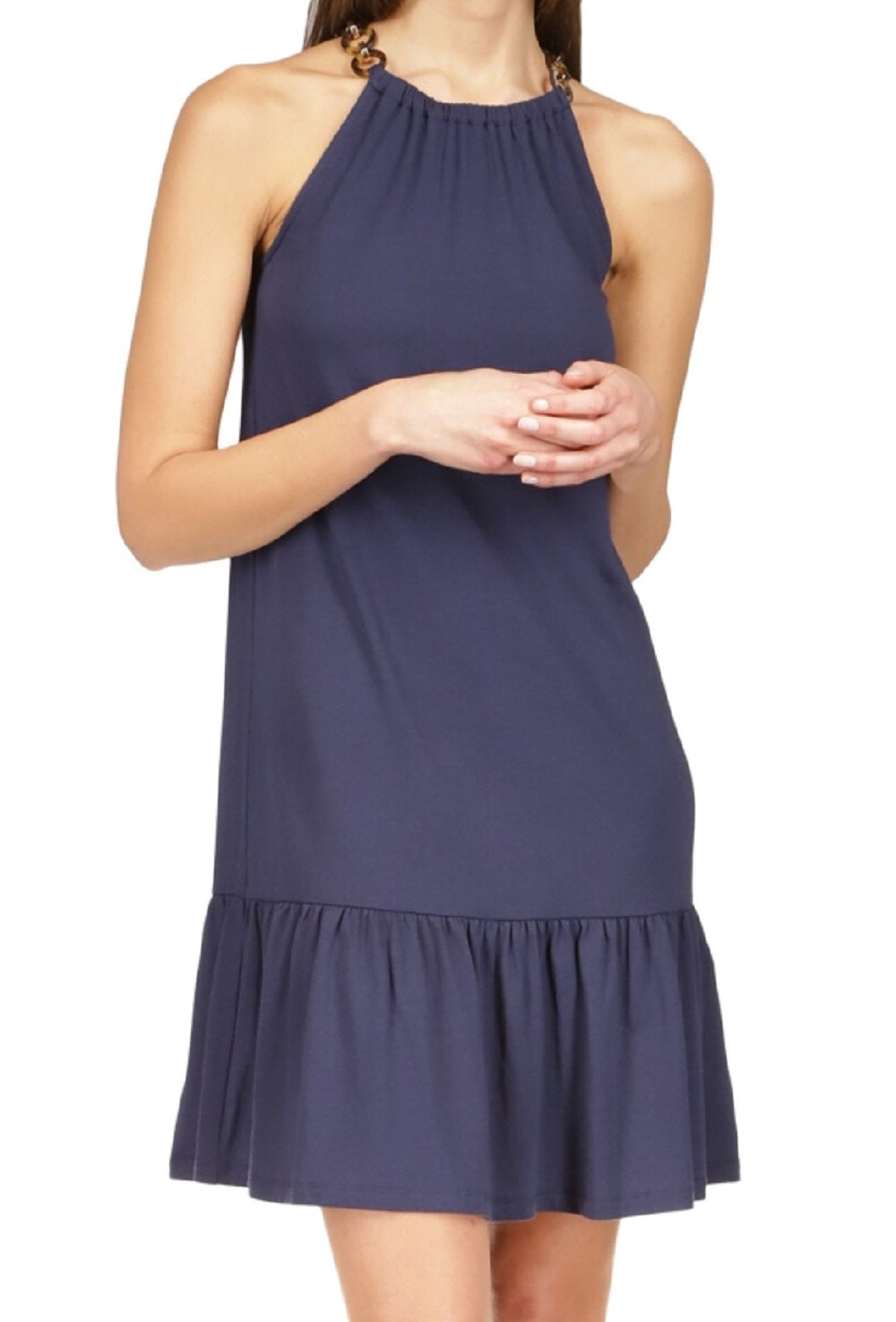 Michael Kors Women's Chain Neck Halter Dress Blue Size Large