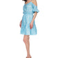 Michael Kors Women's Cold Shoulder Ruffle Lined Smocked Tie Printed Spaghetti Strap Split Above The Knee Fit Flare Dress Blue Size X-Small