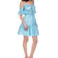 Michael Kors Women's Cold Shoulder Ruffle Lined Smocked Tie Printed Spaghetti Strap Split Above The Knee Fit Flare Dress Blue Size X-Small