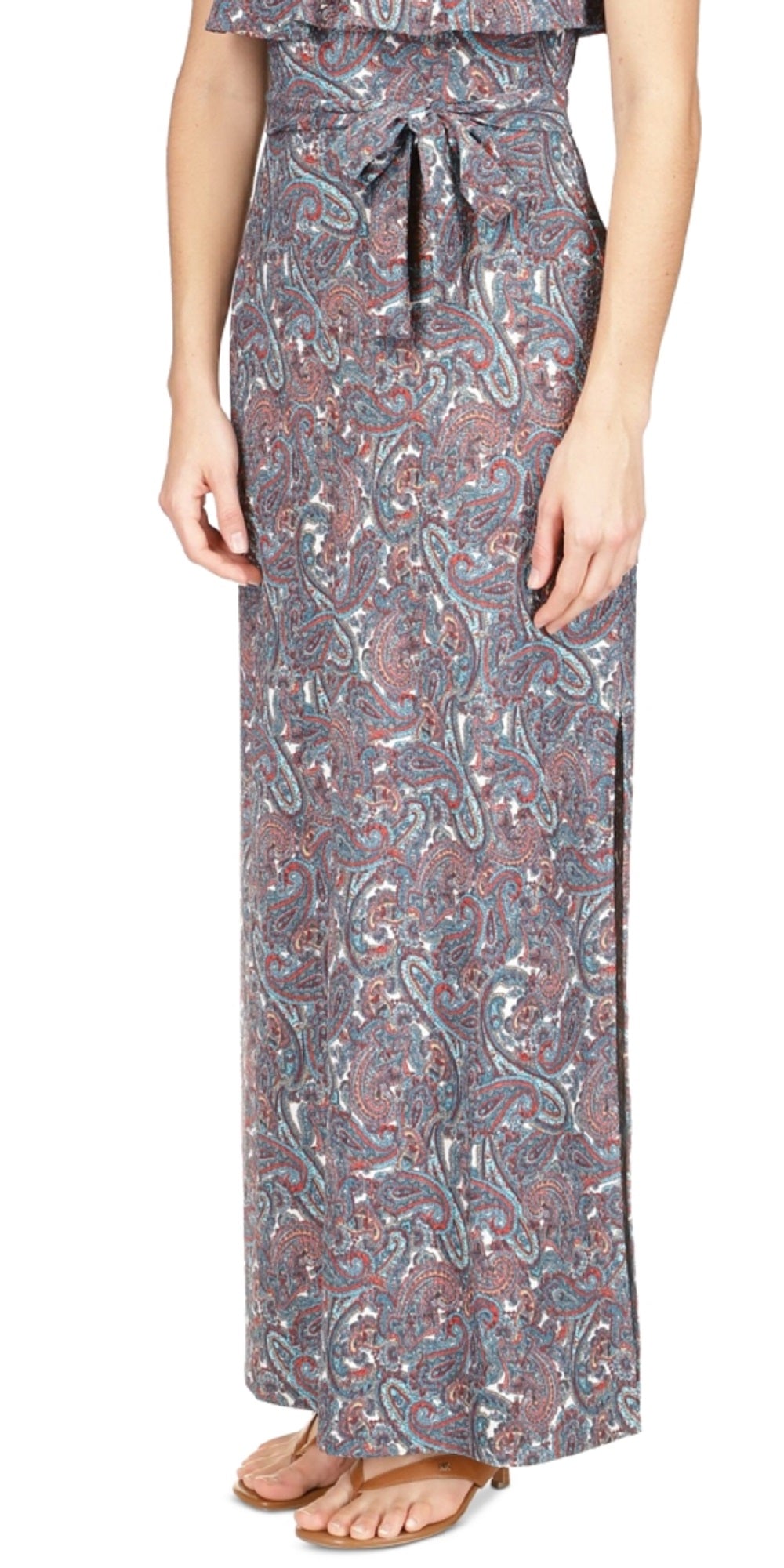 Michael Kors Women's Paisley Chain Strap Maxi Dress Blue Size Small