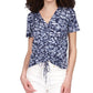 Michael Kors Women's Tied Dyed Print Ruched Top Blue Size Petite X-Large