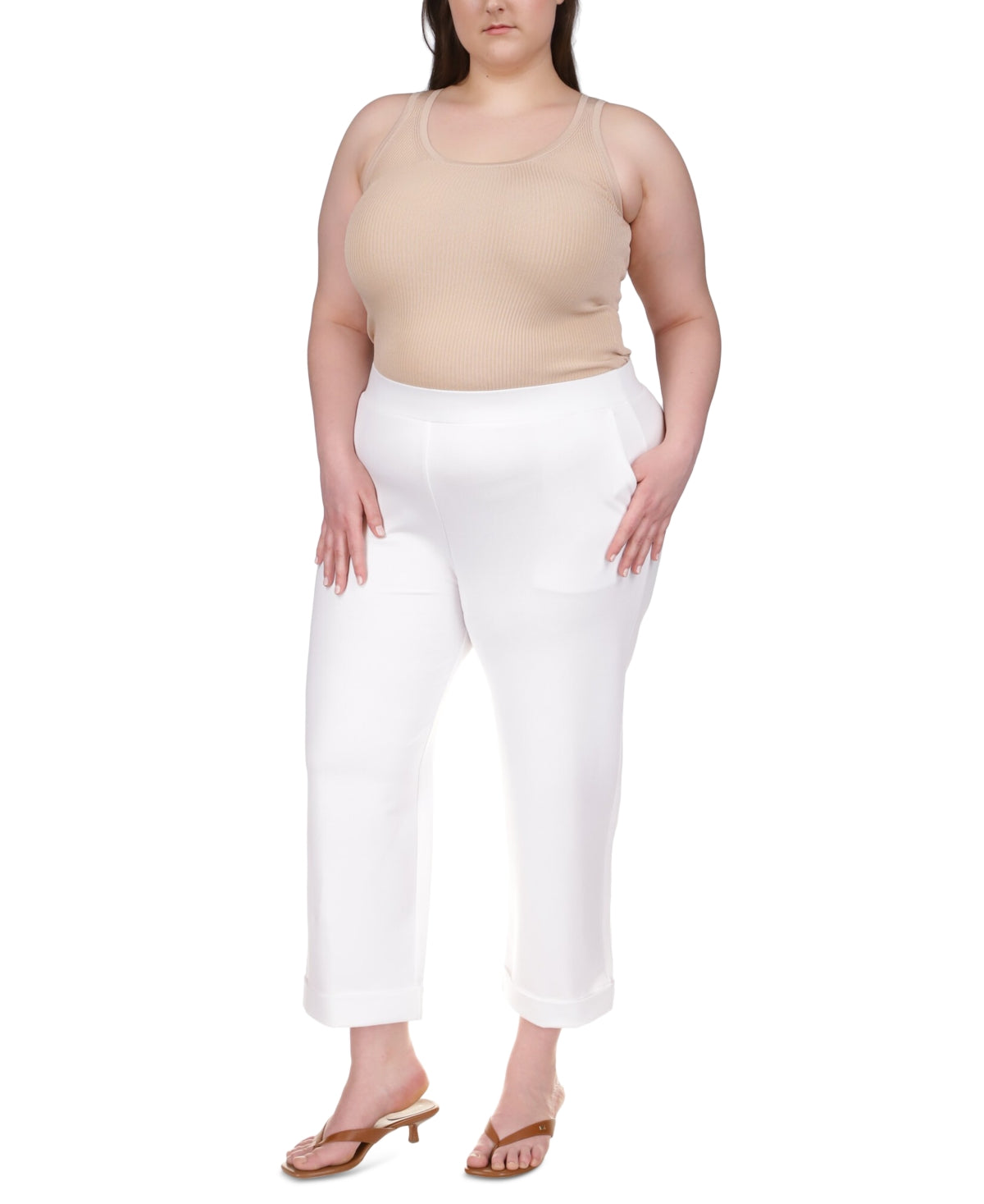 Michael Kors Women's Solid Rolled Cuff Pants White Size 0X