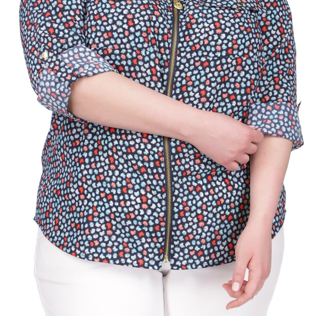 Michael Kors Women's Zip Front Shirt Blue Size 2X