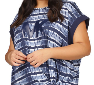 Michael Kors Women's Printed Tie Hem T-Shirt Blue Size 0X