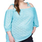 Michael Kors Women's Off The Shoulder Eyelet Top Blue Size 0X