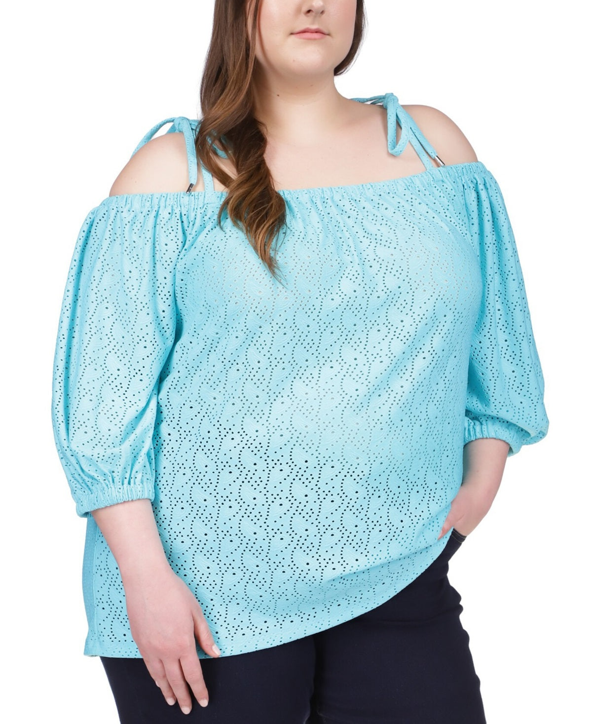 Michael Kors Women's Off The Shoulder Eyelet Top Blue Size 0X