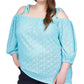 Michael Kors Women's Off The Shoulder Eyelet Top Blue Size 0X