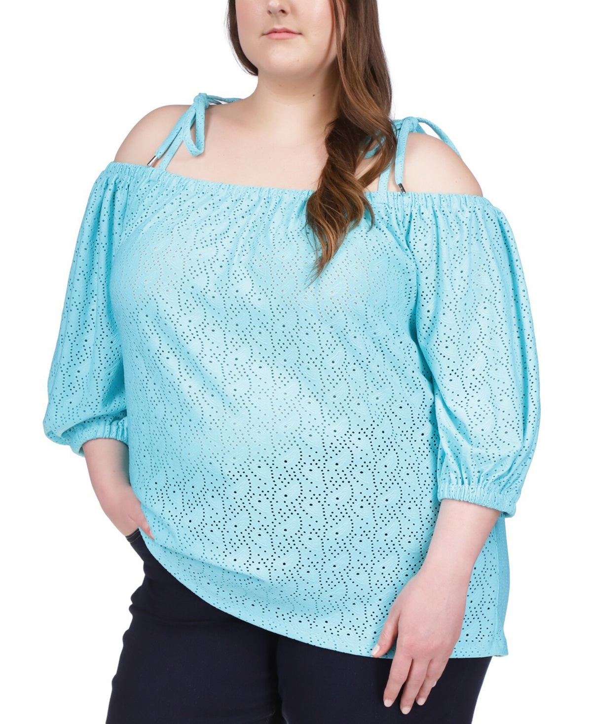 Michael Kors Women's Off The Shoulder Eyelet Top Blue Size 0X