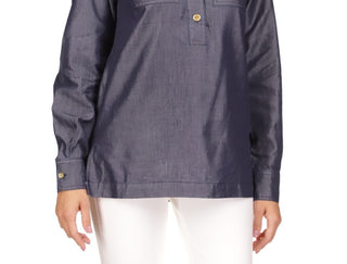 Michael Kors Women's Quarter Button Long Sleeve Tunic Top Blue Size X-Large