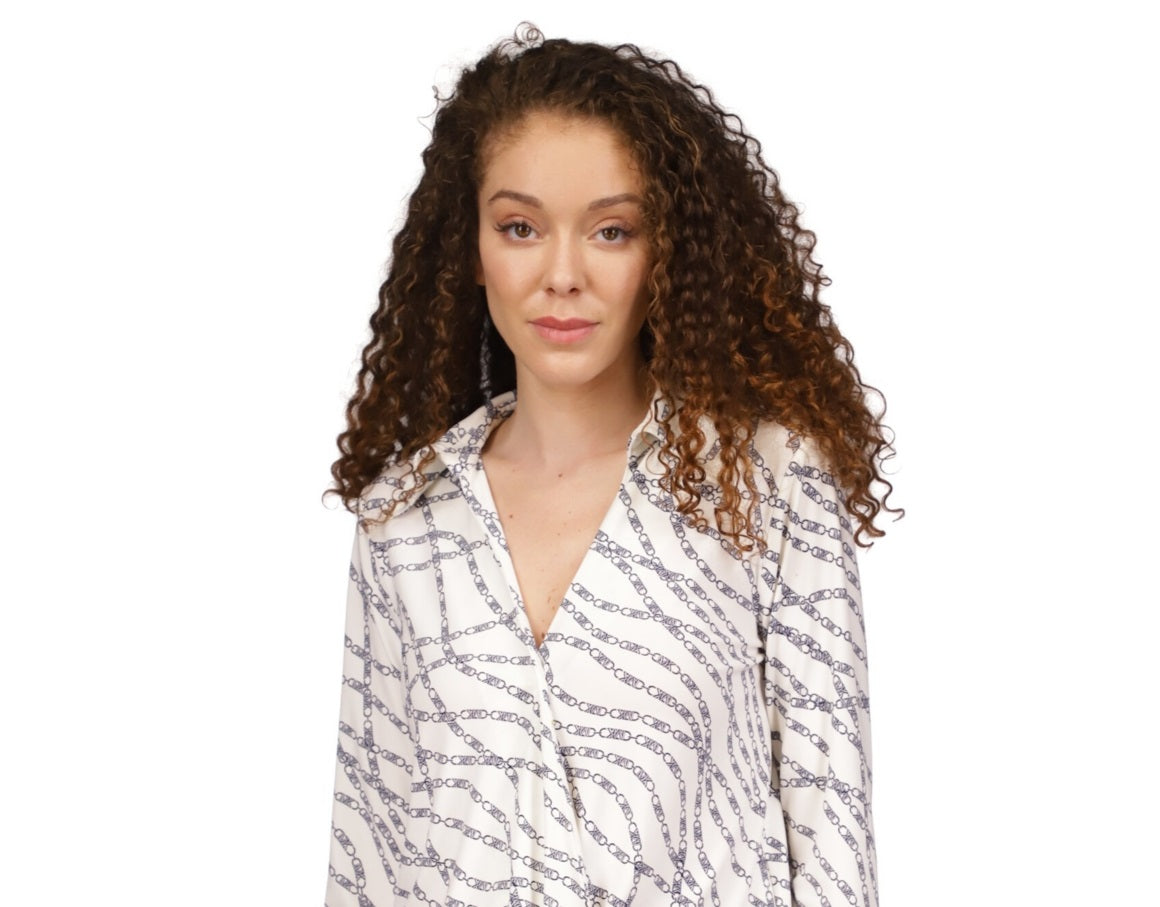 Michael Kors Women's Printed Faux Wrap Logo Top White