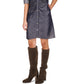 Michael Kors Women's Ruched Front Roll Tab Sleeve Shirtdress Blue