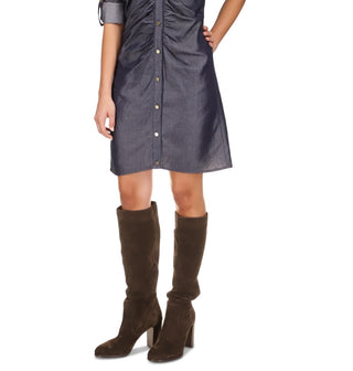 Michael Kors Women's Ruched Front Roll Tab Sleeve Shirtdress Blue