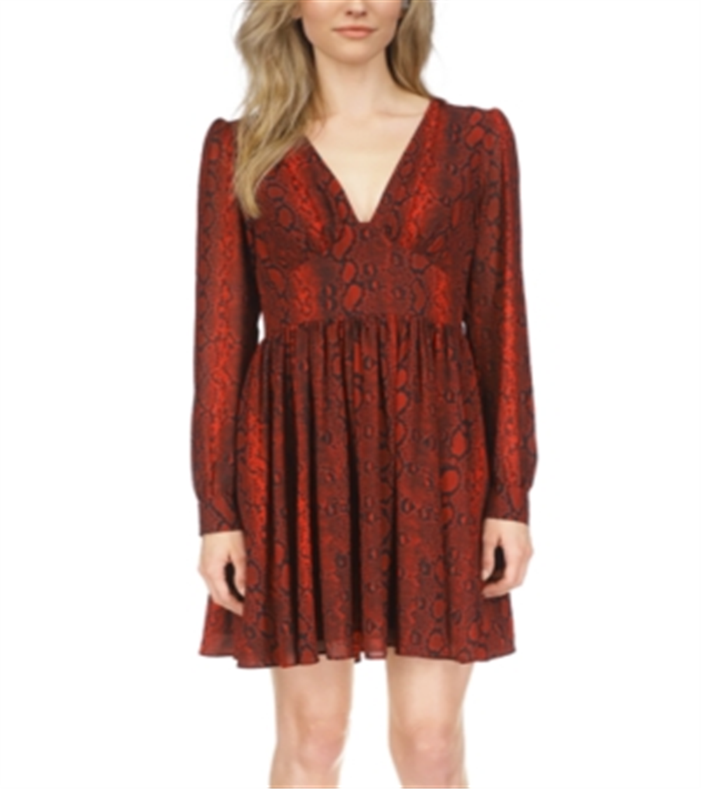 Michael Kors Snake Printed Long Sleeve Mini Dress Red