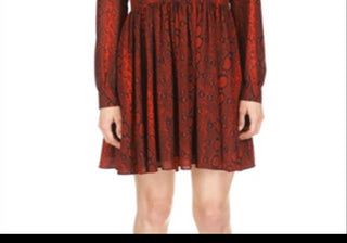 Michael Kors Snake Printed Long Sleeve Mini Dress Red