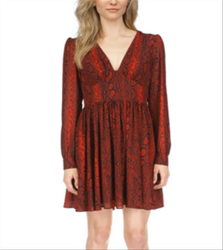 Michael Kors Snake Printed Long Sleeve Mini Dress Red