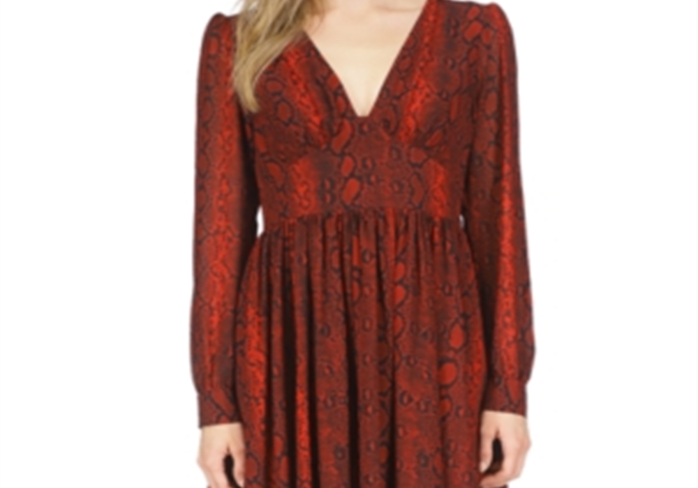 Michael Kors Snake Printed Long Sleeve Mini Dress Red