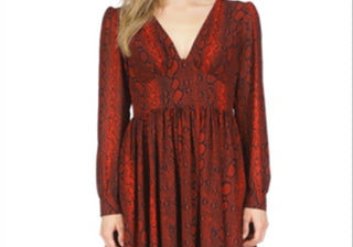 Michael Kors Snake Printed Long Sleeve Mini Dress Red