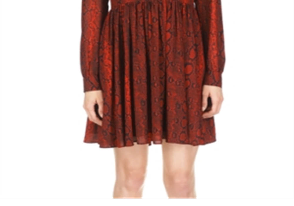 Michael Kors Snake Printed Long Sleeve Mini Dress Red