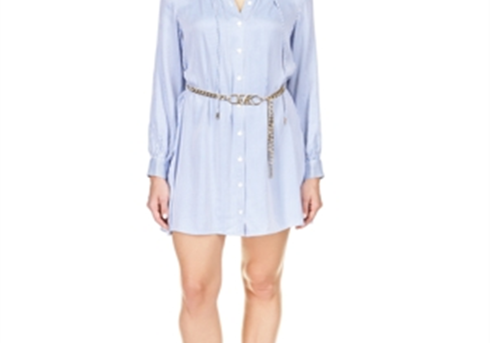 Michael Kors Pinstriped Satin Shirt Dress Blue