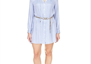 Michael Kors Pinstriped Satin Shirt Dress Blue