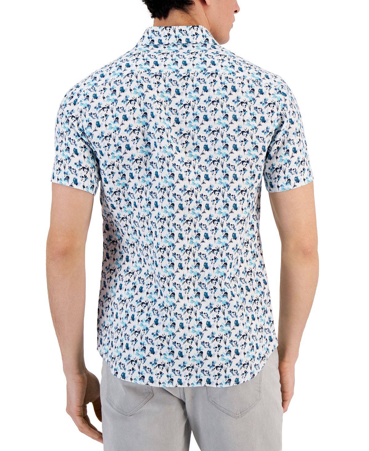 Michael Kors Men's Linen Floral Print Regular Fit Button Down Shirt White Size Small
