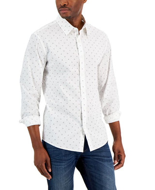 Michael Kors Men's Daisy Print Slim Fit Button Down Shirt White Size Large