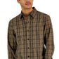 Michael Kors Men's Thames Classic Fit Check Button Down Shirt Brown Size X-Large