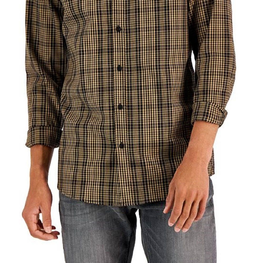 Michael Kors Men's Thames Classic Fit Check Button Down Shirt Brown Size X-Large