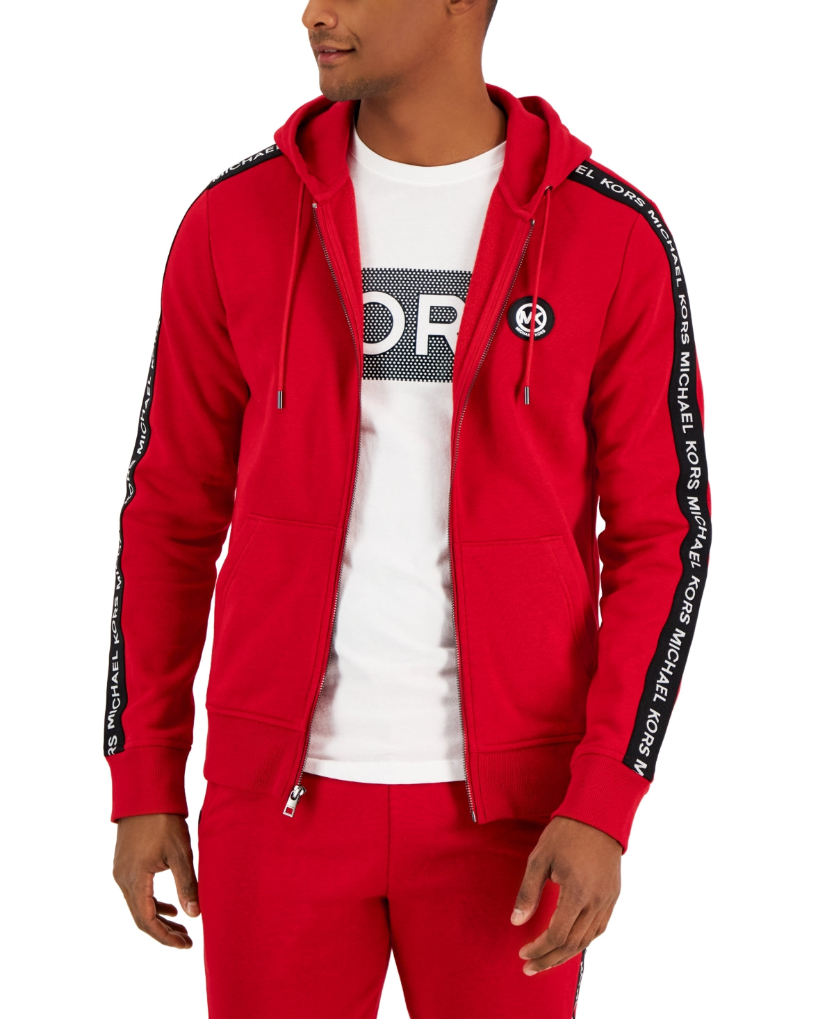 Michael Kors Men's Logo Tape Fleece Hoodie Red Size L
