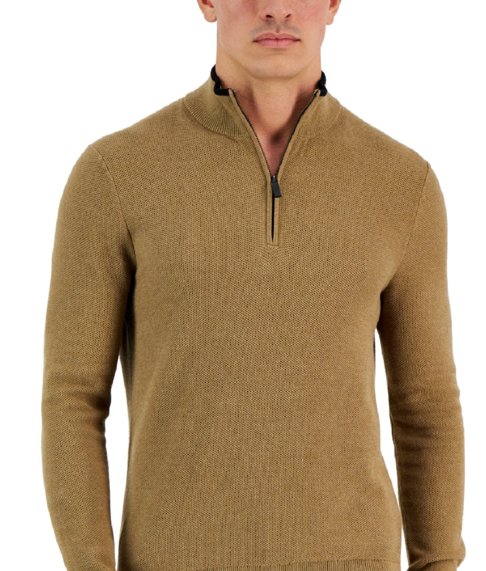 Michael Kors Men's Textured Quarter Zip Sweater Brown Size Large