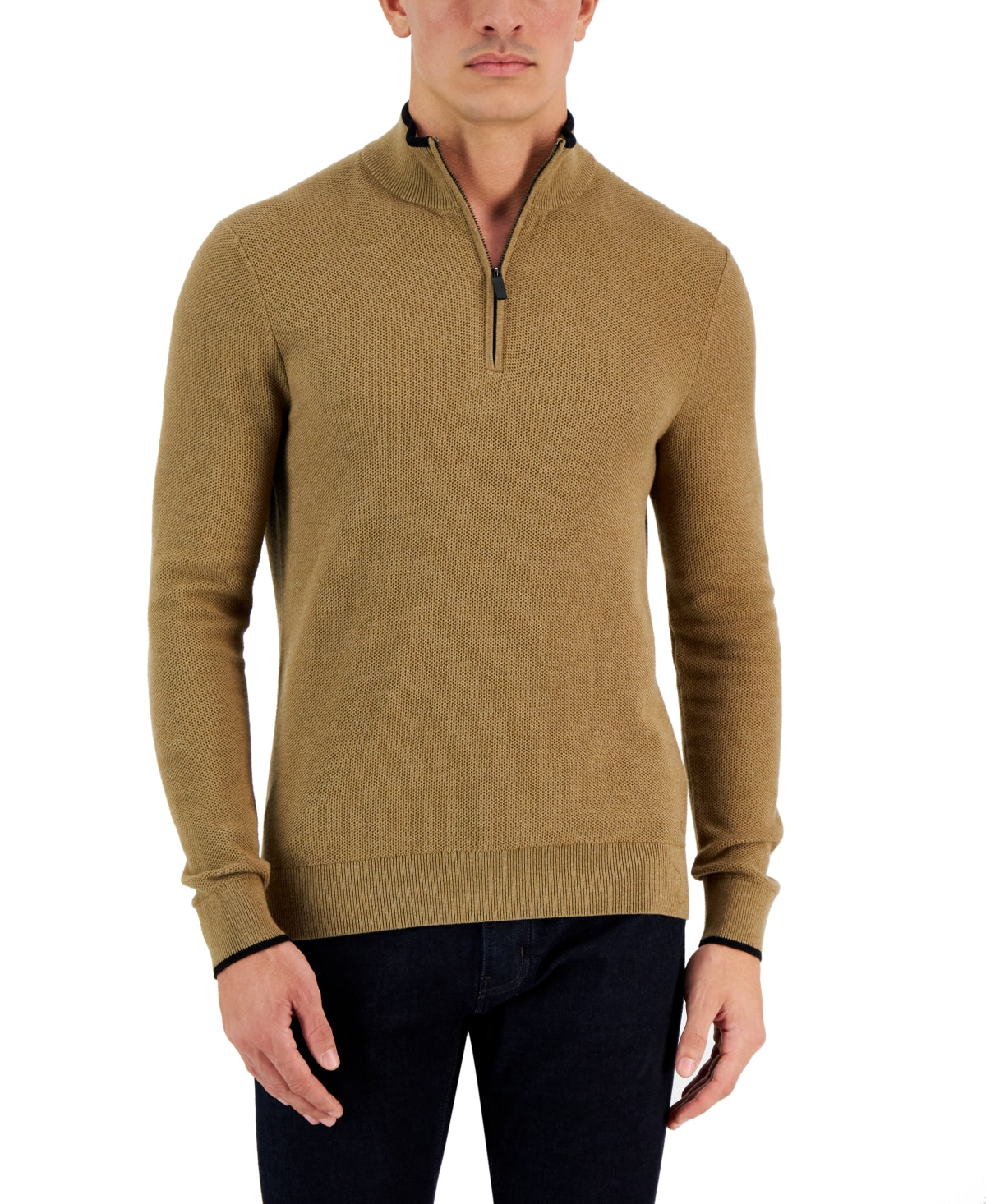 Michael Kors Men's Textured Quarter Zip Sweater Brown Size Large