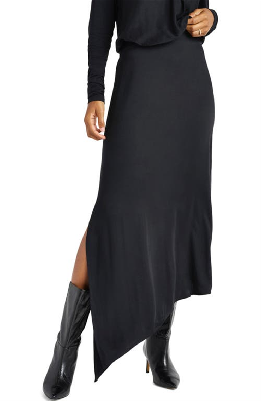 Splendid Chelsea Side Vent Asymmetric Maxi Skirt in Black Size Large