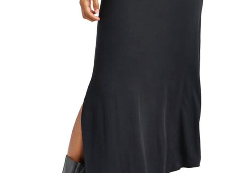 Splendid Chelsea Side Vent Asymmetric Maxi Skirt in Black Size Large
