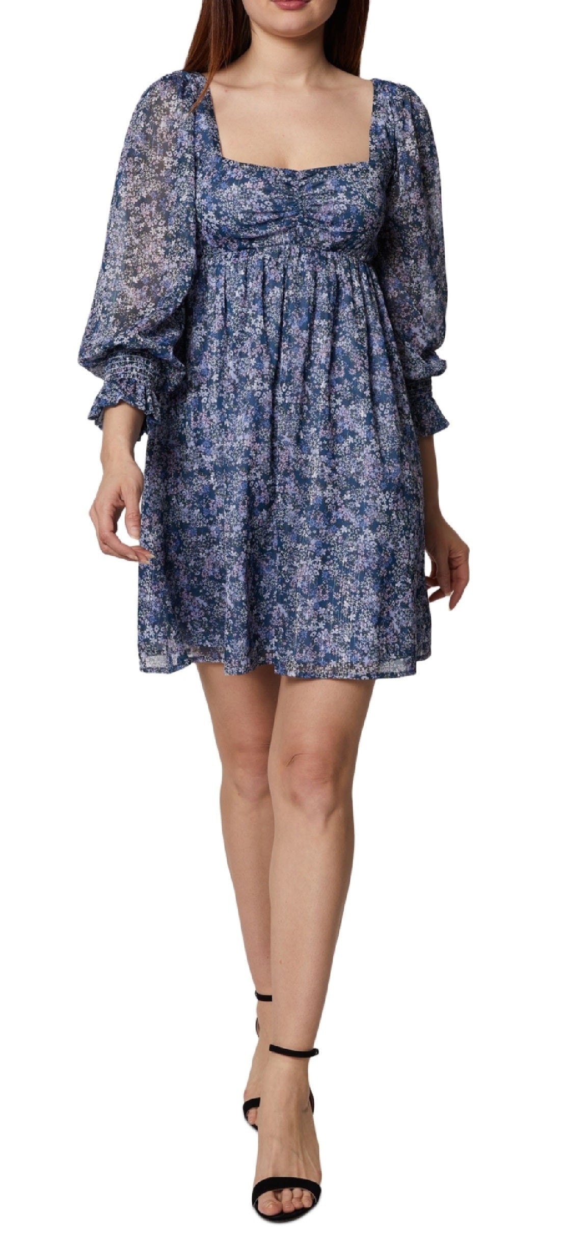 BCBGeneration Women's Floral-Print Babydoll Mini Dress Blue Size 2