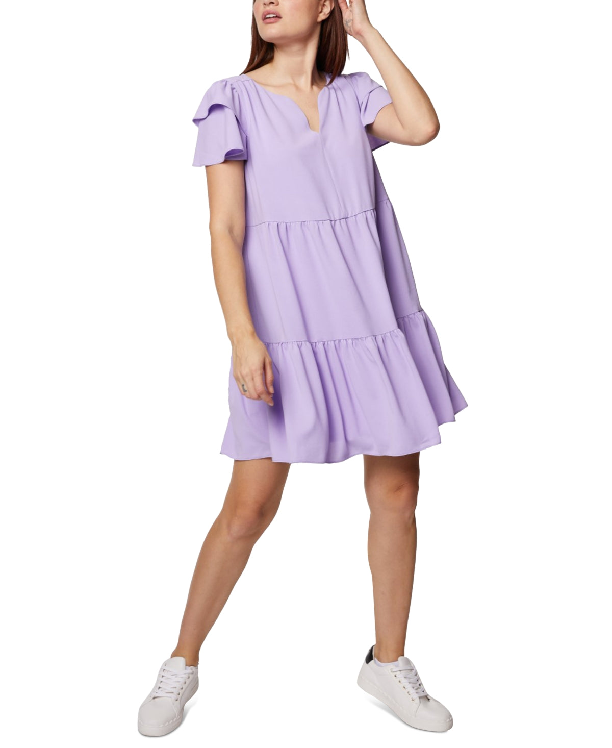 bcbgeneration purple dress BCBGeneration Women's Ruffled Sleeve Tiered Mini Dress Purple Size 14