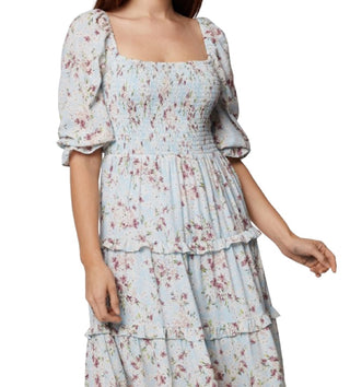 BCBGeneration Women's Smocked Ruffled Midi Dress Blue Size 6