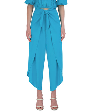 BCBGMAXAZRIA Women's Tie Waist Wide Leg Pants Blue Size Large