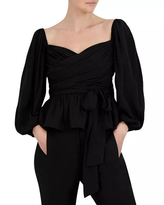 BCBGeneration Womens Jacquard Ruched Balloon Sleeve Top Black Size XSmall