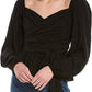 BCBGeneration Women's Jacquard Ruched Balloon Sleeve Top Black Size X-Small
