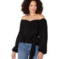 BCBGeneration Women's Jacquard Ruched Balloon Sleeve Top Black Size X-Small