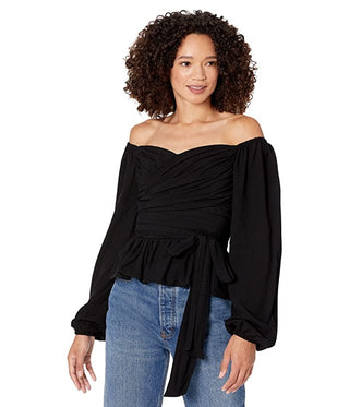 BCBGeneration Women's Jacquard Ruched Balloon Sleeve Top Black Size X-Small