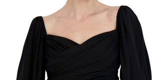BCBGeneration Women's Jacquard Ruched Balloon Sleeve Top Black Size X-Small