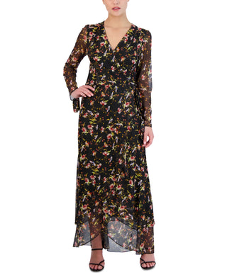 Laundry by Shelli Segal Women's Printed Powermesh Faux Wrap Dress Black Size 14