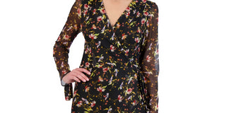 Laundry by Shelli Segal Women's Printed Powermesh Faux Wrap Dress Black Size 14