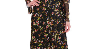 Laundry by Shelli Segal Women's Printed Powermesh Faux Wrap Dress Black Size 14