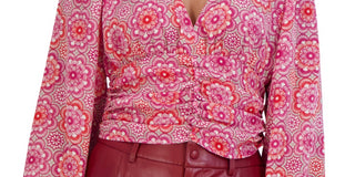 BCBGeneration Women's Cropped Floral Shirred Top Pink Size Medium