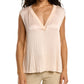 Vince Crushed Sleeveless Double V-Neck Blouse in French Rose