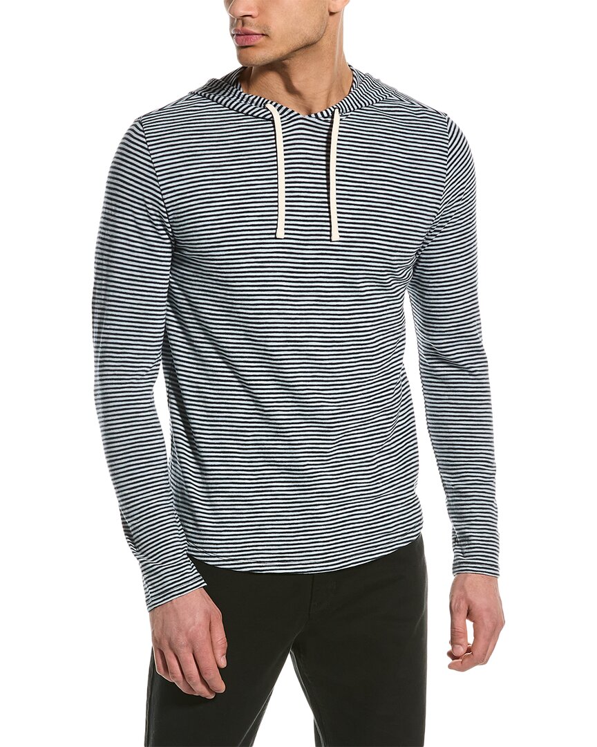 Vince Slub Stripe Cotton Hoodie - Coastal/Morning Blue - Size XL