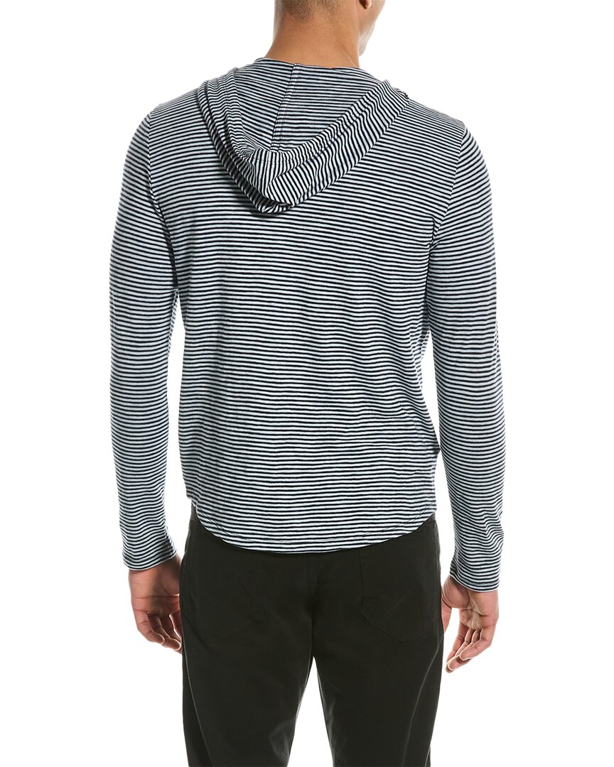 Vince Slub Stripe Cotton Hoodie - Coastal/Morning Blue - Size XL